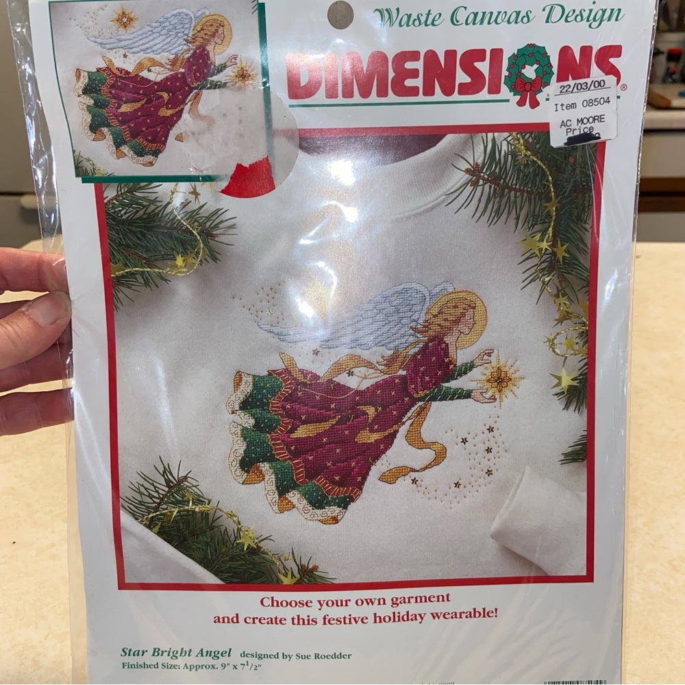 Dimensions Holiday Counted Cross Stitch Waste Canvas Star Bright Angel USA 1996